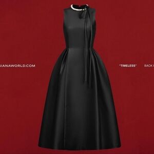 Giana Dress Black Formal Prom Size Med Lined Pockets Pearl Neck